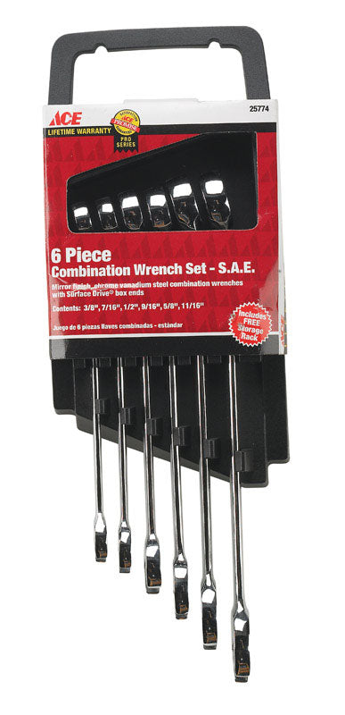 Ace 6 pc. Steel SAE Combination Wrench Set