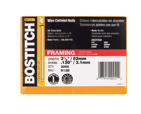 Stanley Bostitch 3-1/4 in. x .120 in. L Bright Stick Framing Nails 2,000 pc.