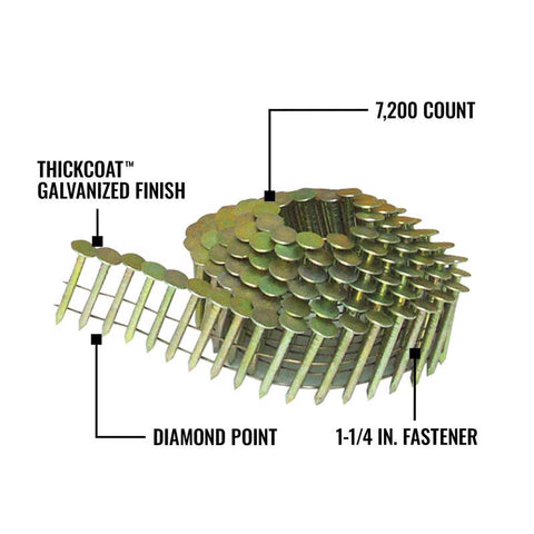 Bostitch 1-1/4 in. L Wire Coil Galvanized Roofing Nails 15 deg 7200 pk
