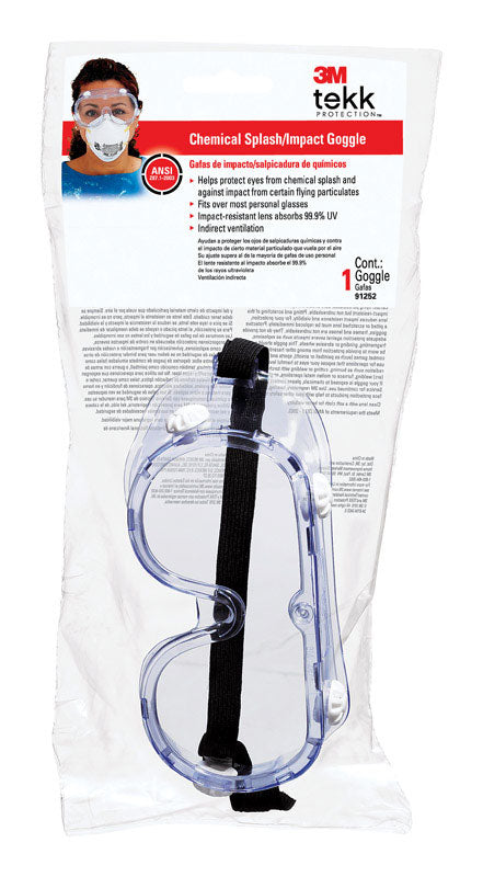 3M Chemical splash Safety Glasses Clear Lens Clear Frame Bagged