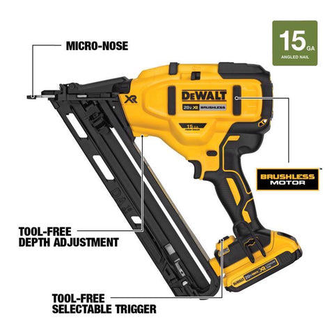 DeWalt 20V MAX XR 15 Ga. Cordless 34 deg Nailer Kit (Battery & Charger) 20 V