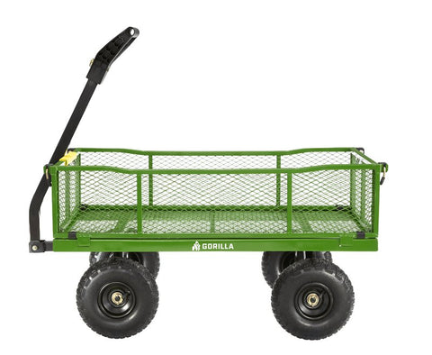 Gorilla Carts GCG-9004T Utility Cart, 900 lb, 4-Wheel, 10 in Wheel, Pneumatic Wheel, Convertible Pull/Tow Handle, Green