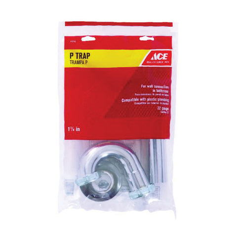 Ace 1-1/4 in. Dia. x 1-1/4 in. Dia. Slip To Slip Chrome Plated Brass P Trap