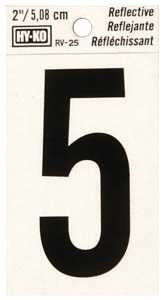 Hy-Ko RV-25/5 Reflective Sign, Character: 5, 2 in H Character, Black Character, Silver Background, Vinyl, Pack of 10
