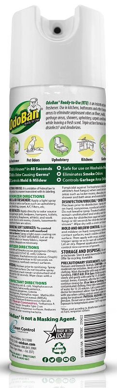 Odoban 910001-14A6 Ready-To-Use Odor Eliminator and Disinfectant, Eucalyptus, 14 oz Aerosol Can, Liquid, Clear, Pack of 6