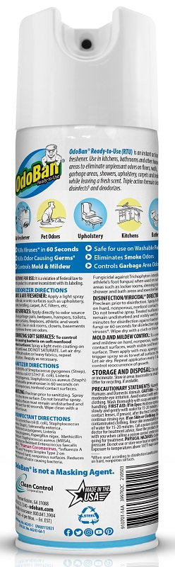 Odoban 910701-14A6 Odor Eliminator and Disinfectant, Linen, 14 oz Aerosol Can, Liquid, Clear, Pack of 6