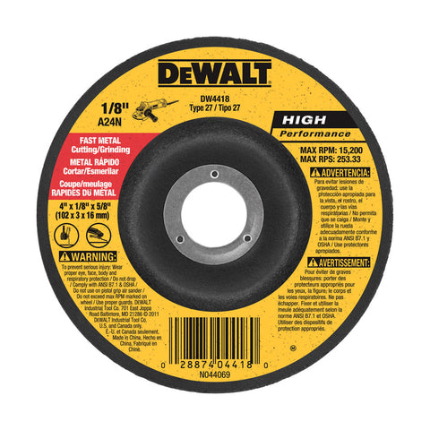 DeWalt High Performance Pipeline Wheel 4 in. Dia. x 1/8 in. thick x 5/8 in.