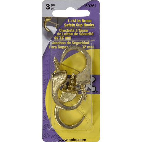 OOK 50361 Mug Hook With Snap Lip, 1-1/4 in L, Brass
