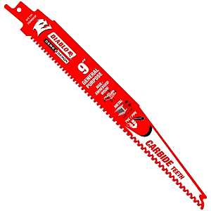 Diablo DS0909CGP Reciprocating Saw Blade, Applicable Materials: Metal, Wood, 9 in L, 6/9 TPI