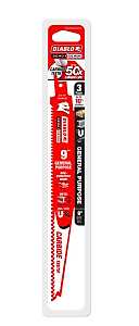 Diablo DS0909CGP3 Reciprocating Saw Blade, Applicable Materials: Metal, Plastic, Wood, 9 in L, 6/9 TPI