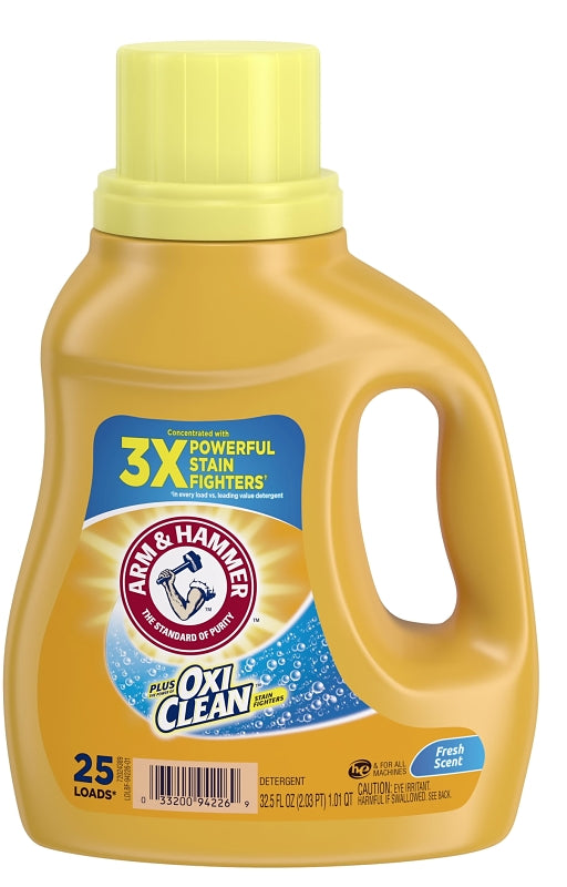 Arm & Hammer Plus OxiClean 97535 Laundry Detergent, 32.5 oz Bottle, Li ...