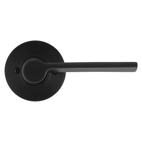 Kwikset 200LRL RDT 514 CP Round Rose Passage Door Lock, Lever Handle, Zinc, Matte Black, 2-3/8 to 2-3/4 in Backset