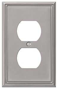 AmerTac Metro Line 77DBN Outlet Wallplate, 4-7/8 in L, 3 in W, 1 -Gang, Metal, Brushed Nickel, Wall Mounting