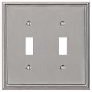 Amerelle 77TTBN Wallplate, 4-3/4 in L, 4-3/4 in W, 2 -Gang, Metal, Brushed Nickel