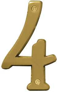 Hy-Ko Prestige Series BR-43BB/4 House Number, Character: 4, 4 in H Character, Brass Character, Brass, Pack of 3