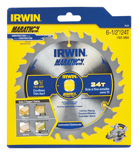 Irwin Marathon 6-1/2 in. D X 5/8 in. Carbide Circular Saw Blade 24 teeth 1 pk