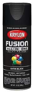Krylon K02732007 Spray Paint, 12 oz Can, 25 sq-ft Coverage Area, Acrylic Base, Satin, Black, Exterior, Interior