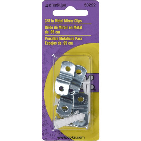 OOK 50222 Mirror Clip Set, 3/8 in L Dimensions, Metal, Nickel, Blue, Wall, 8/PK