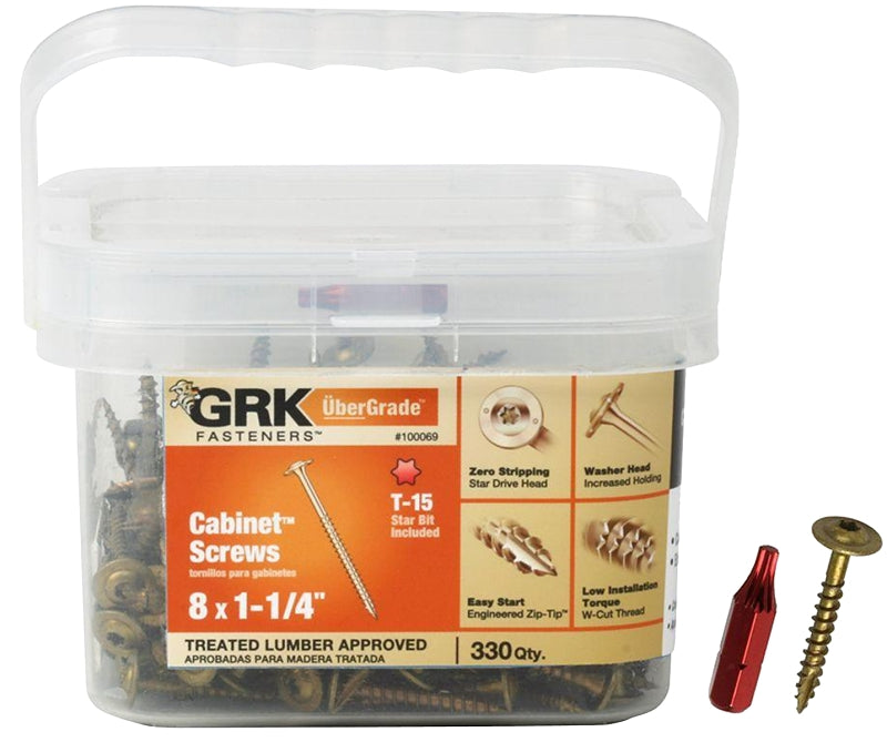 GRK Fasteners 100069 Cabinet Screw, #8 Thread, 1-1/4 in L, Washer Head ...