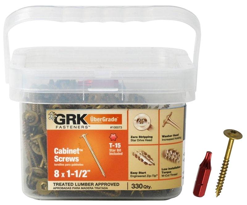GRK Fasteners 100073 Cabinet Screw, #8 Thread, 1-1/2 in L, Washer Head ...