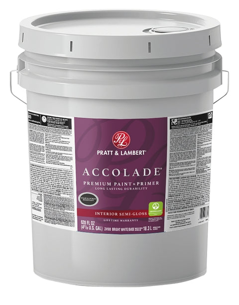 Pratt & Lambert Accolade 0000Z4180-20 Interior Paint, Semi-Gloss Sheen, Bright White, 5 gal, Can