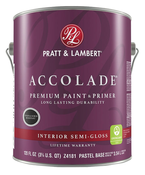 Pratt & Lambert Accolade 0000Z4181-16 Interior Paint, Semi-Gloss Sheen, Pastel, 120 oz, 400 sq-ft Coverage Area, Pack of 4