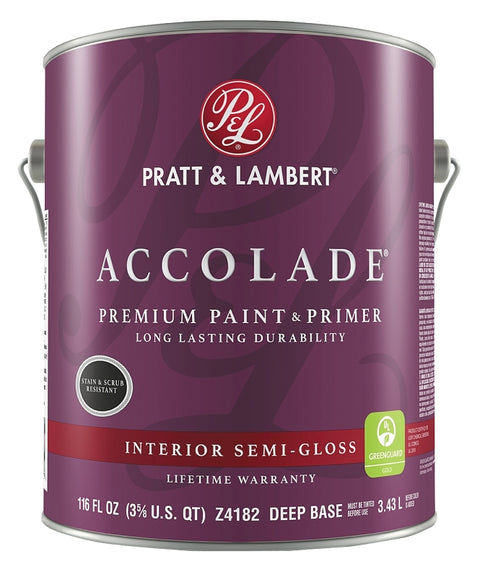 Pratt & Lambert Accolade 0000Z4182-16 Interior Paint, Semi-Gloss Sheen, Deep, 116 oz, 400 sq-ft Coverage Area, Pack of 4