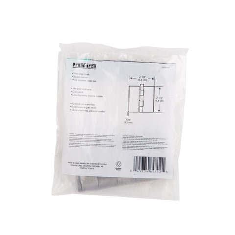 ProSource LR-018-PS Door Hinge, 2-1/2 in W Door Leaf, 2-1/2 in H Door Leaf, 2.2 mm Thick Door Leaf, Steel, Plain Steel