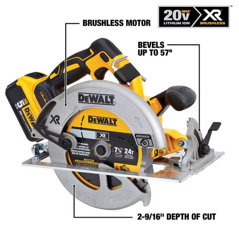 DEWALT DCS570P1 Circular Saw, Battery Included, 20 V, 5 Ah, 7-1/4 in Dia Blade, 57 deg Bevel