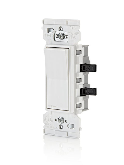Decora Edge Series E5601-0MW Rocker Switch, 15 A, 120/277 V, Side Lever Terminal, Thermoplastic Housing Material, White