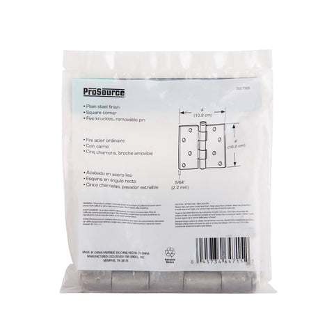 ProSource LR-021-PS Door Hinge, 4 in W Door Leaf, 4 in H Door Leaf, 2.2 mm Thick Door Leaf, Steel, Plain Steel, 140 lb