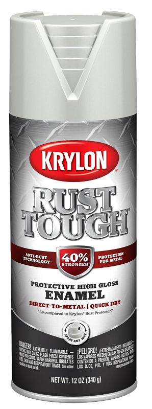Krylon Rust Tough K09261008 Enamel Spray Paint, Gloss, Light Gray, 12 oz, Can, Pack of 6