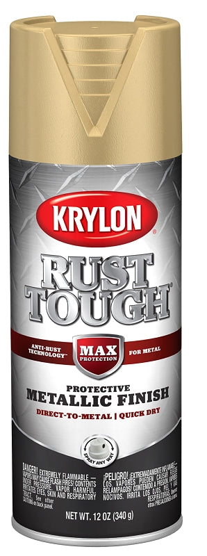 Krylon Rust Tough K09273008 Enamel Spray Paint, Metallic, Gold, 12 oz, Can, Pack of 6