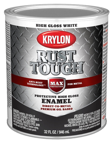 Krylon Rust Tough K09704008 Rust Preventative Paint, Gloss, White, 1 qt, 400 sq-ft/gal Coverage Area, Pack of 2