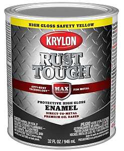 Krylon Rust Tough K09713008 Rust Preventative Paint, Gloss, Safety Yellow/Sun, 1 qt, 400 sq-ft/gal Coverage Area