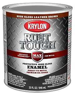 Krylon Rust Tough K09766008 Rust Preventative Paint, Gloss, Leather Brown, 1 qt, 400 sq-ft/gal Coverage Area, Pack of 2