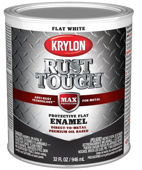 Krylon Rust Tough K09710008 Rust Preventative Paint, Flat, White, 1 qt, 400 sq-ft/gal Coverage Area, Pack of 2