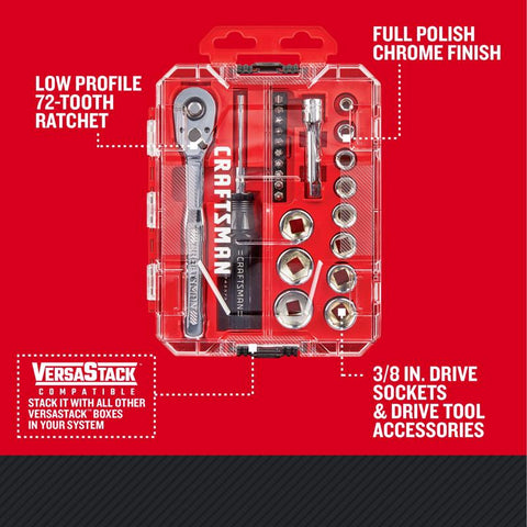 Craftsman 3/8 in. drive SAE 6 Point Nano Mechanic's Tool Set 24 pc