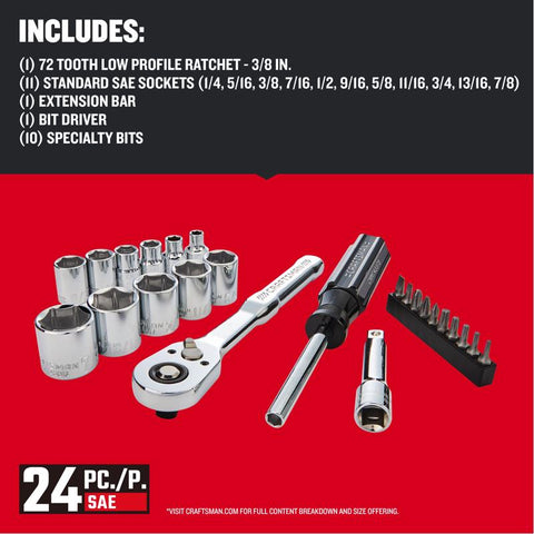 Craftsman 3/8 in. drive SAE 6 Point Nano Mechanic's Tool Set 24 pc