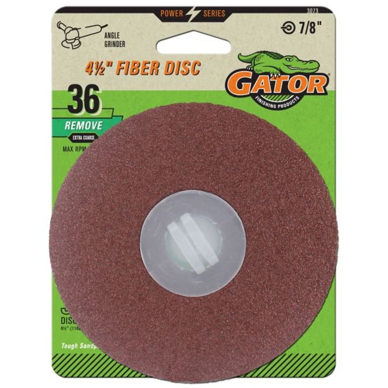 Gator 3073 Fiber Disc, 4-1/2 in Dia, 36 Grit, Extra Coarse, Aluminum O ...