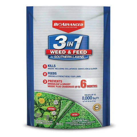 BioAdvanced 820106W Weed and Feed Fertilizer, 20 lb Bag, Granular, 35-0-3 N-P-K Ratio