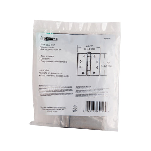 ProSource LR-023-PS Door Hinge, 4-1/2 in W Door Leaf, 4-1/2 in H Door Leaf, 3.4 mm Thick Door Leaf, Steel, Plain Steel