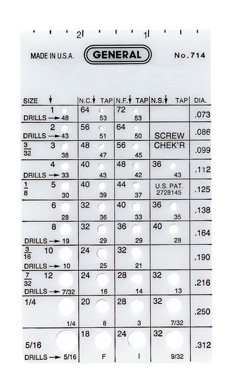 General Tools Screw Thread Gage 3 in. W x 5-1/8 in. L Engineering Plastic