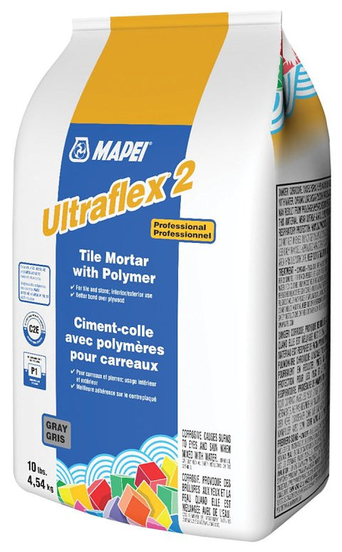Mapei Ultraflex 2 Series 60053 Tile Mortar, Gray, Powder, 10 lb, Bag, Pack of 2