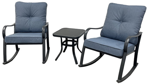 Seasonal Trends SHCIJF2024001 Delmar Rocker Set, 23.82 in OAW, 32.68 in OAD, 32.48 in OAH, Steel, Glass, Blue