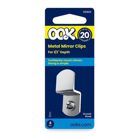 OOK 50233 Mirror Clip Set, 20 lb, Steel, Nickel, Wall Mounting