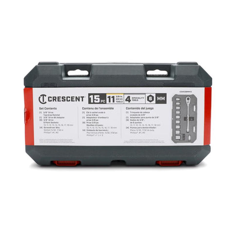 Crescent 3/8 in. drive Metric 6 Point Mechanic's Tool Set 15 pc