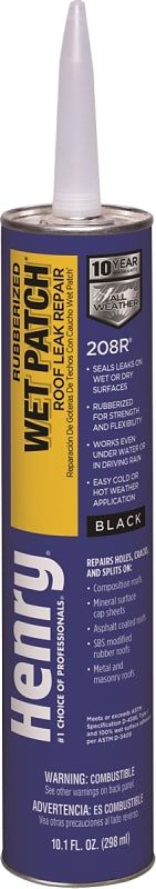 Henry Wet Patch 208R Series HE208R004 Roof Cement, Black, Liquid, 11 fl-oz Cartridge, Pack of 24
