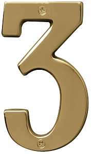 Hy-Ko Prestige Series BR-51PB/3 House Number, Character: 3, 5 in H Character, Brass Character, Brass, Pack of 3