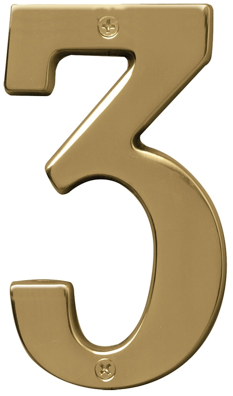Hy-Ko Prestige Series BR-51PB/3 House Number, Character: 3, 5 in H Character, Brass Character, Brass, Pack of 3